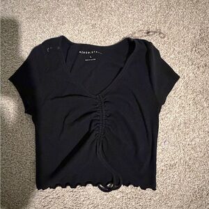 Aeropostale Black Ruched V-Neck Cinch Crop Top